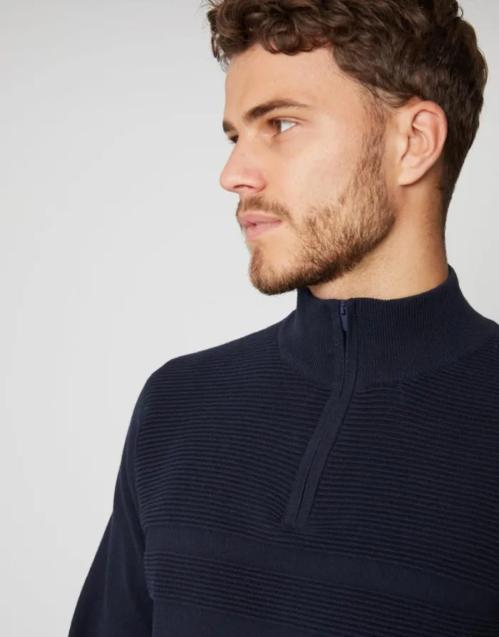 Men Navy Rib Detail Knitted Quarter Zip Jumper Threadbare Jumpers Men Navy Rib Detail Knitted Quarter Zip Jumper Threadbare Jumpers