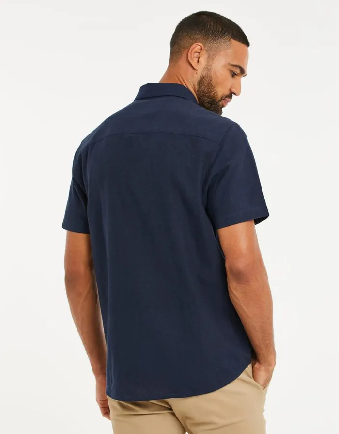 Men Navy Short Sleeve Linen Blend Shirt Threadbare Shirts Men Navy Short Sleeve Linen Blend Shirt Threadbare Shirts