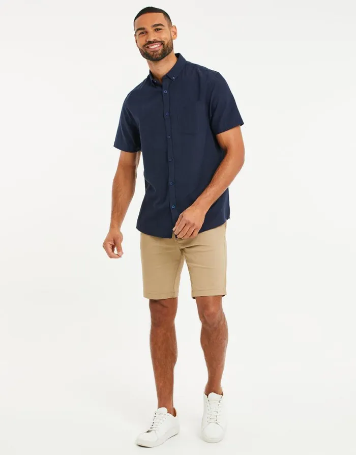 Men Navy Short Sleeve Linen Blend Shirt Threadbare Shirts Men Navy Short Sleeve Linen Blend Shirt Threadbare Shirts