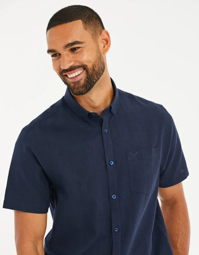 Men Navy Short Sleeve Linen Blend Shirt Threadbare Shirts Men Navy Short Sleeve Linen Blend Shirt Threadbare Shirts