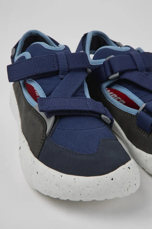 Men Peu Stadium Blue And Gray Leather And Textile Semiopen Sneakers Camper Sneakers