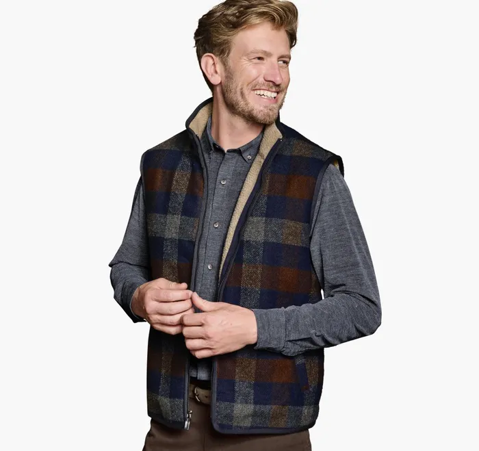 Men Plaid SherpaLined Vest Navy Multi JohnstonandMurphy Coats Jackets and Vests Men Plaid SherpaLined Vest Navy Multi JohnstonandMurphy Coats Jackets and Vests