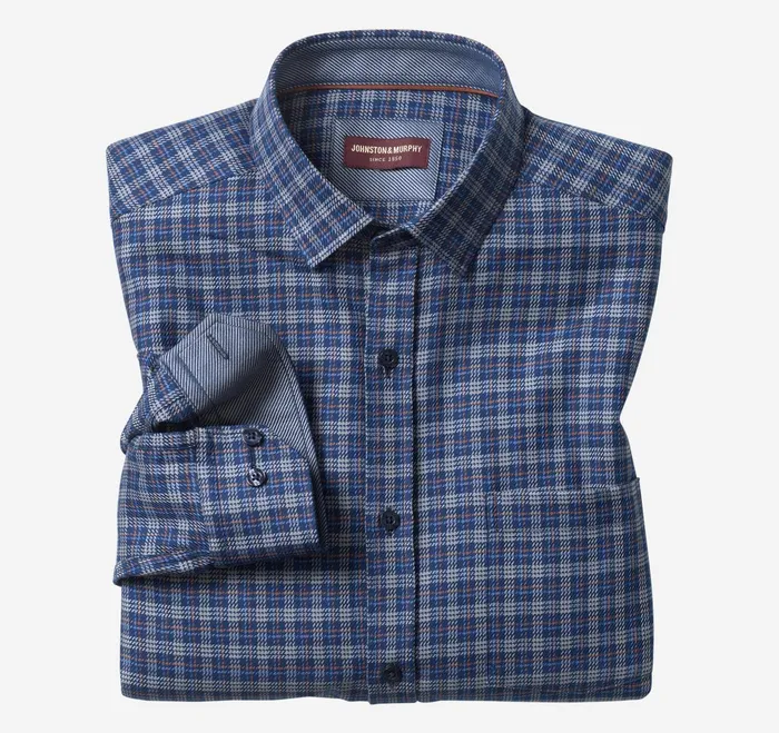 Men Premium Cotton Shirts Navygray Triple Grid JohnstonandMurphy Shirts