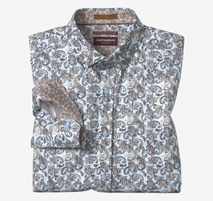 Men Printed Cotton Shirt Bluemulti Paisley JohnstonandMurphy Shirts