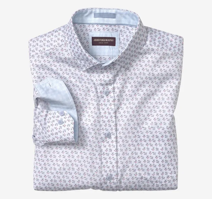 Men Printed Cotton Shirt Pink Cocktail JohnstonandMurphy Shirts