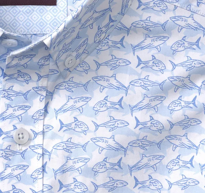 Men Printed Cotton ShortSleeve Shirt Whiteblue Shadow Shark JohnstonandMurphy ShortSleeve Shirts Men Printed Cotton ShortSleeve Shirt Whiteblue Shadow Shark JohnstonandMurphy ShortSleeve Shirts