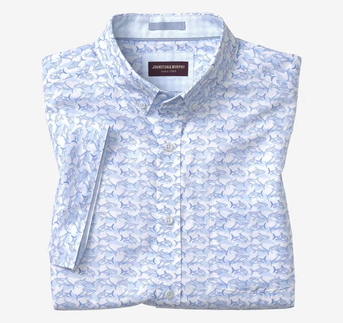 Men Printed Cotton ShortSleeve Shirt Whiteblue Shadow Shark JohnstonandMurphy ShortSleeve Shirts Men Printed Cotton ShortSleeve Shirt Whiteblue Shadow Shark JohnstonandMurphy ShortSleeve Shirts