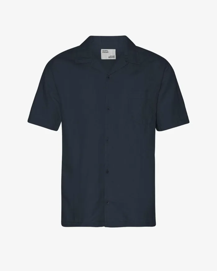 Men Shirts Colorful Standard Linen Short Sleeved Shirt Navy Blue