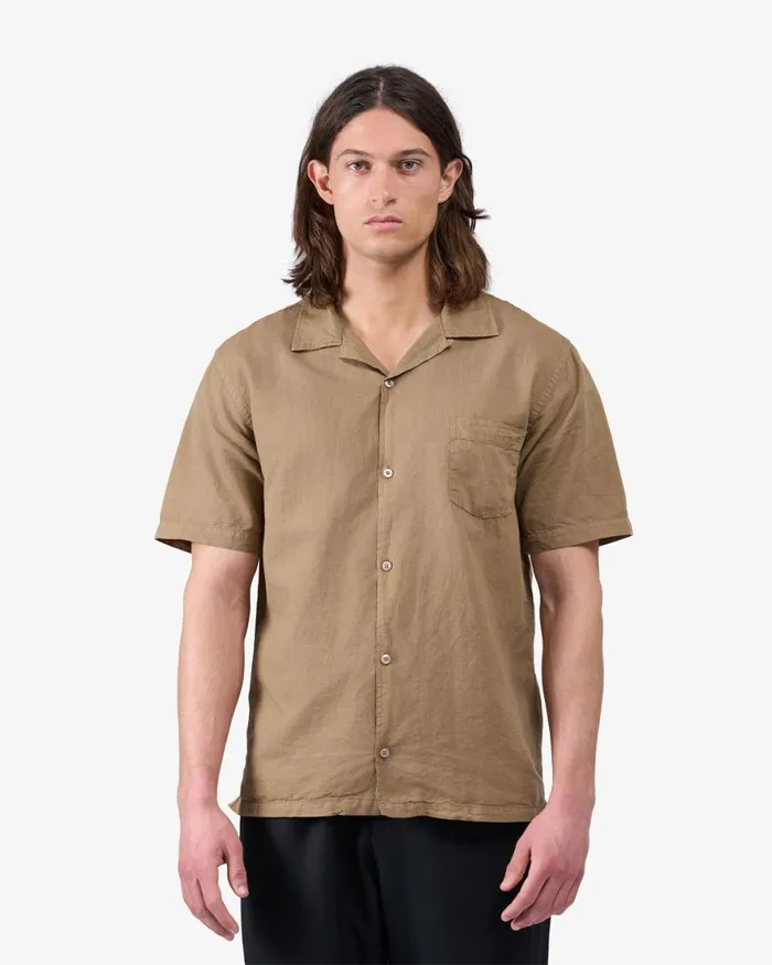 Men Shirts Colorful Standard Linen Short Sleeved Shirt Navy Blue