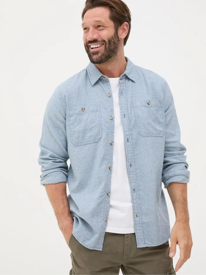 Men Shirts Fat Face Blue Long Sleeve Malton Shirt