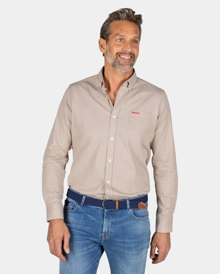 Men Shirts NZA New Zealand Auckland Brown Stretch Cotton Shirt 8211 Shimmering Sand