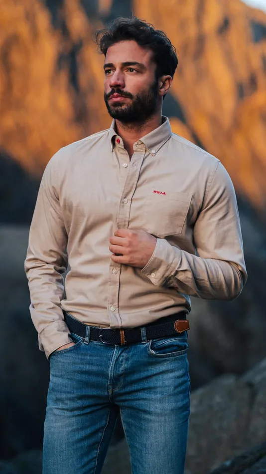 Men Shirts NZA New Zealand Auckland Brown Stretch Cotton Shirt 8211 Shimmering Sand Men Shirts NZA New Zealand Auckland Brown Stretch Cotton Shirt 8211 Shimmering Sand