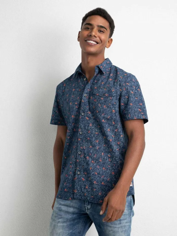 Men Shirts Petrol Industries ShortSleeved Shirt With AllOver Print Petrol Blue