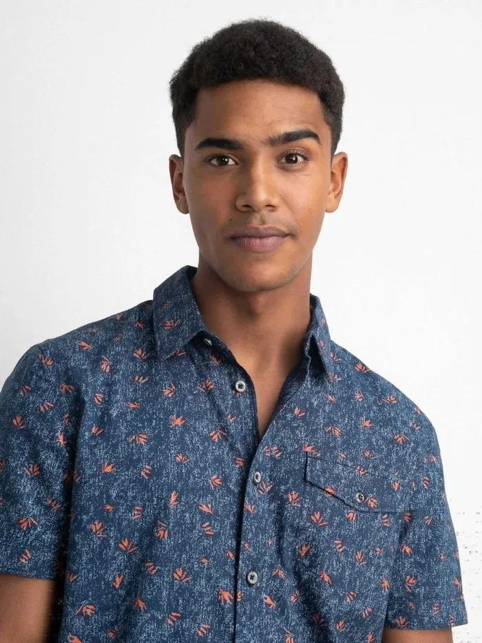 Men Shirts Petrol Industries ShortSleeved Shirt With AllOver Print Petrol Blue