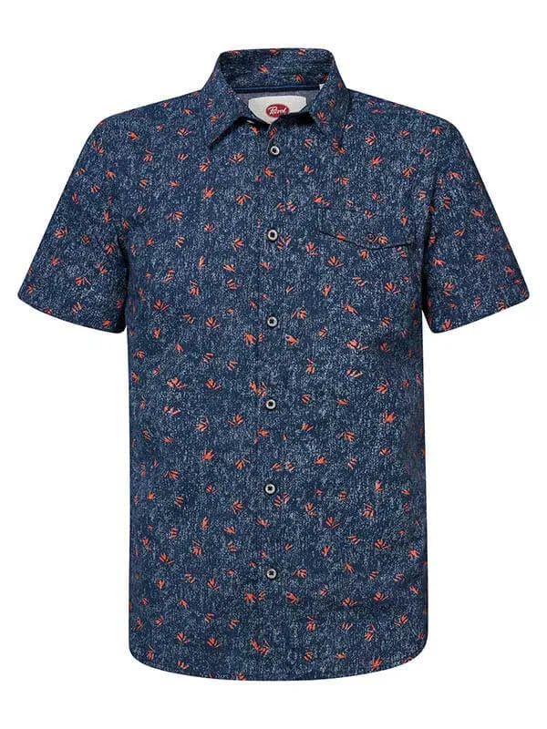 Men Shirts Petrol Industries ShortSleeved Shirt With AllOver Print Petrol Blue