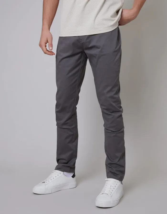 Men Slate Slim Fit 5 Pocket Chino Trousers Threadbare Chinos