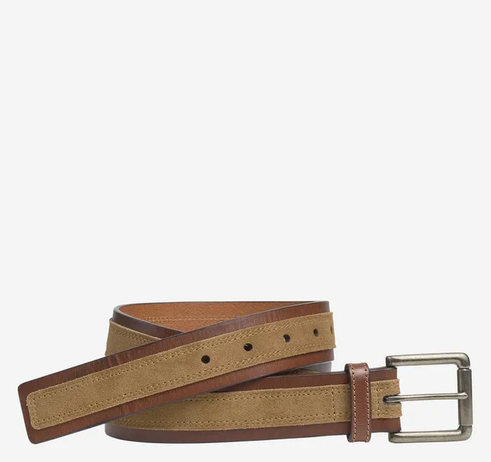 Men Suede Overlay Belt Browncamel JohnstonandMurphy Belts