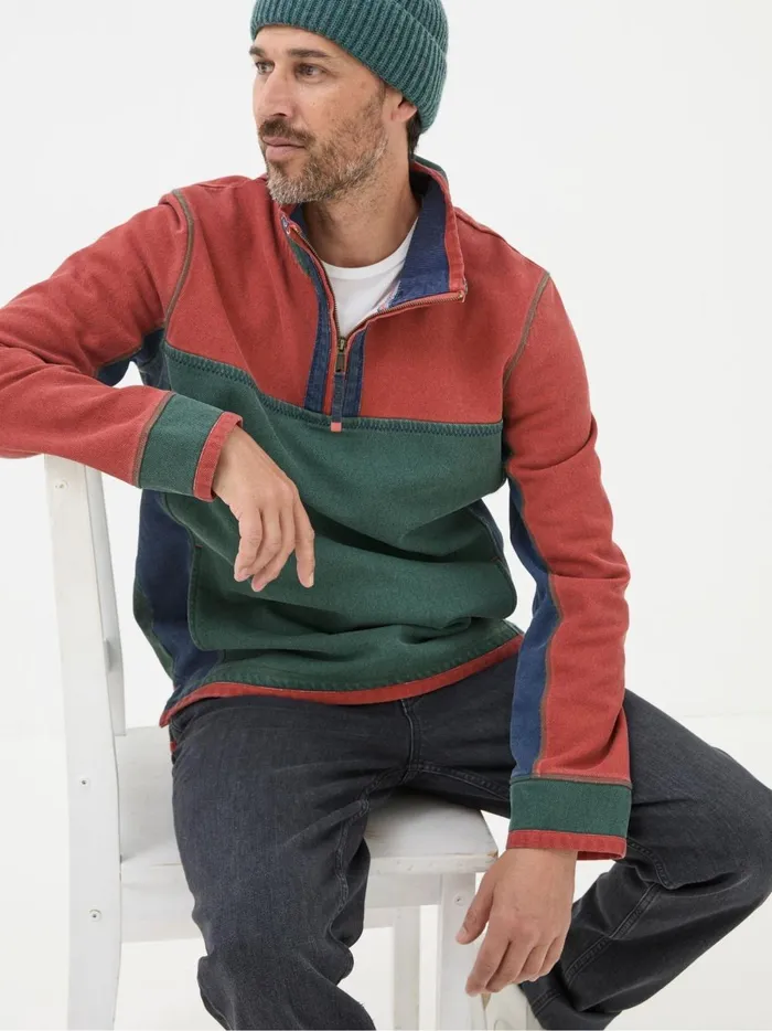 Men Sweatshirts and Hoodies Fat Face Airlie Orange Panel Sweatshirt