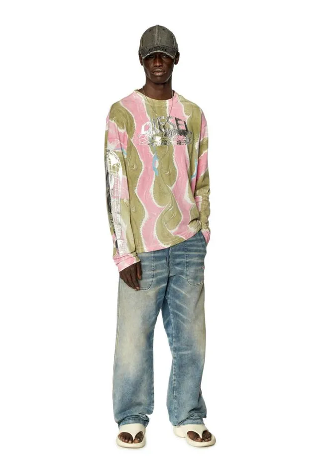 Men TCraneLsL4 Pinkgreen Diesel Tshirts