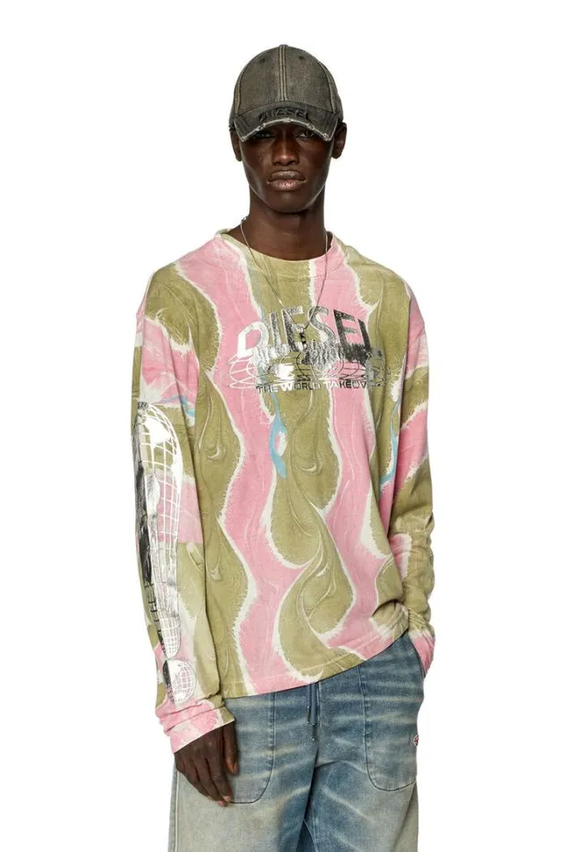 Men TCraneLsL4 Pinkgreen Diesel Tshirts