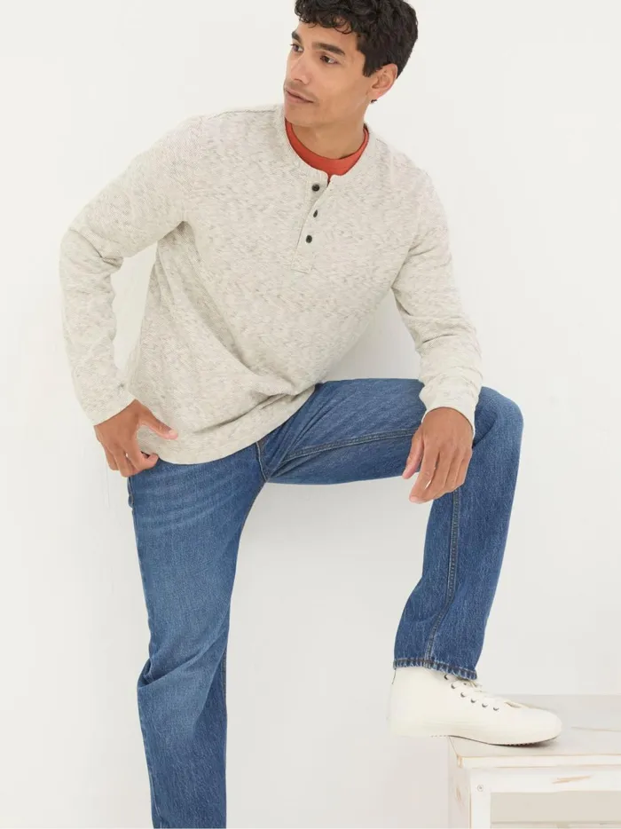 Men TShirts Fat Face Arundel Ecru White Textured Henley TShirt