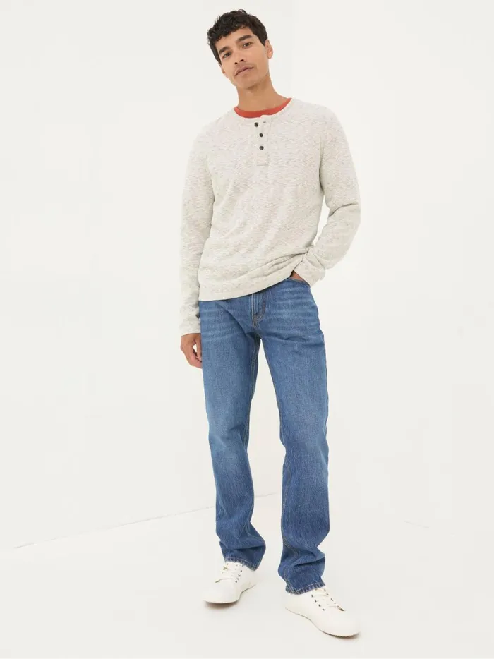 Men TShirts Fat Face Arundel Ecru White Textured Henley TShirt