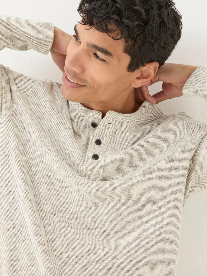 Men TShirts Fat Face Arundel Ecru White Textured Henley TShirt