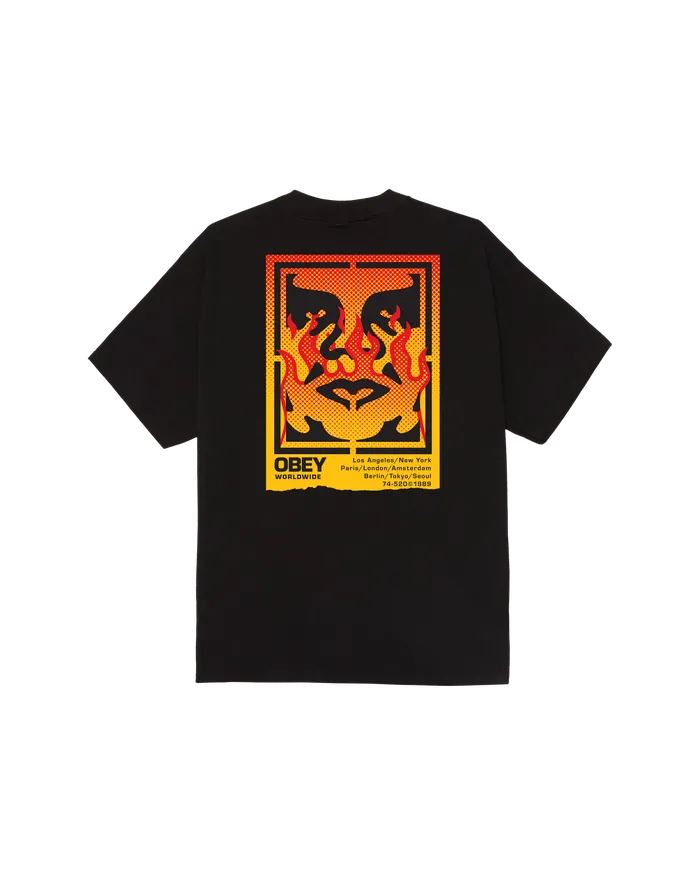 Men TSHIRTS OBEY Clothing ICON STENCIL FLAME CLASSIC TSHIRT Black