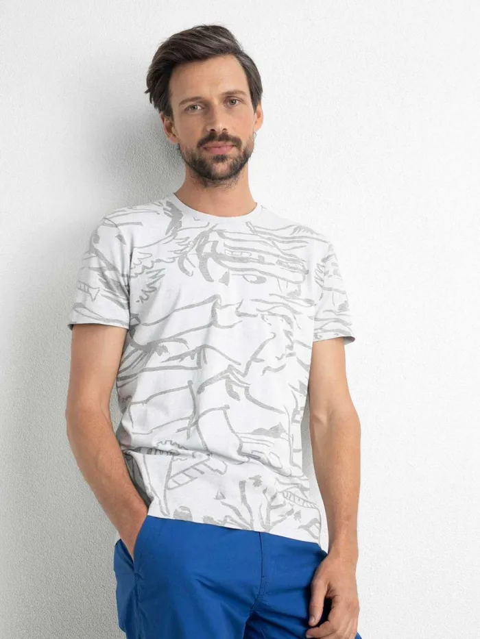Men TShirts Petrol Industries TShirt With AllOver Print Light Grey Melee