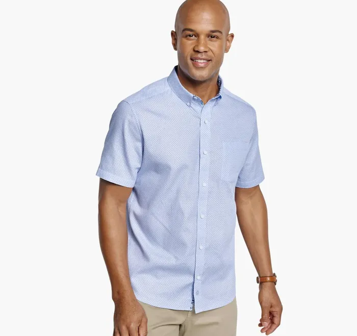 Men Textured Cotton ShortSleeve Shirt Blue Linked Bar JohnstonandMurphy ShortSleeve Shirts Men Textured Cotton ShortSleeve Shirt Blue Linked Bar JohnstonandMurphy ShortSleeve Shirts