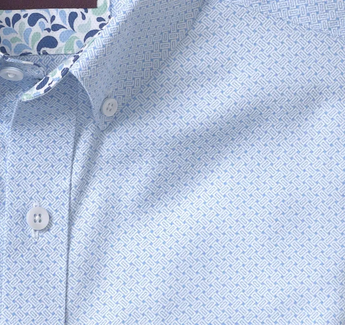 Men Textured Cotton ShortSleeve Shirt Blue Linked Bar JohnstonandMurphy ShortSleeve Shirts Men Textured Cotton ShortSleeve Shirt Blue Linked Bar JohnstonandMurphy ShortSleeve Shirts