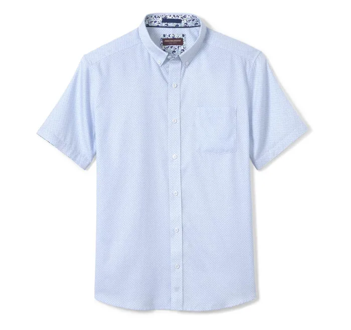 Men Textured Cotton ShortSleeve Shirt Blue Linked Bar JohnstonandMurphy ShortSleeve Shirts Men Textured Cotton ShortSleeve Shirt Blue Linked Bar JohnstonandMurphy ShortSleeve Shirts