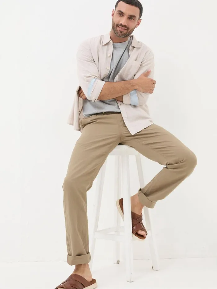 Men Trousers and Chinos Fat Face Natural Straight Cotton Linen Trousers