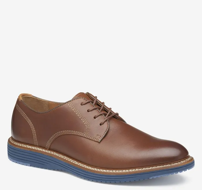 Men Upton Plain Toe Tan Full Grainblue Sole JohnstonandMurphy LaceUps