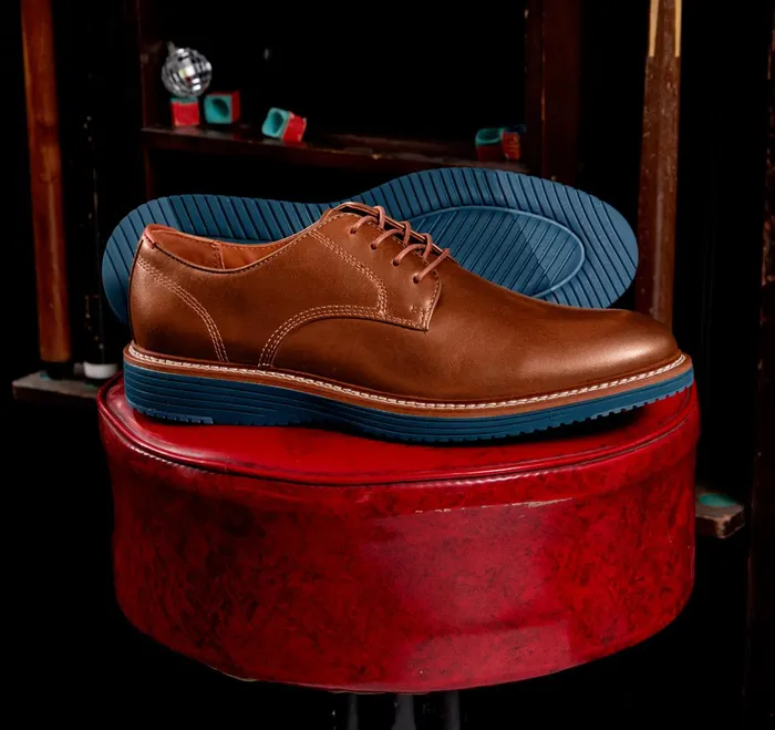 Men Upton Plain Toe Tan Full Grainblue Sole JohnstonandMurphy LaceUps Men Upton Plain Toe Tan Full Grainblue Sole JohnstonandMurphy LaceUps