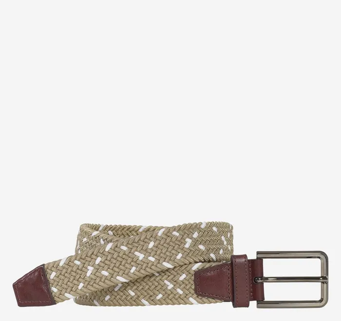 Men Woven StretchKnit Belt Khakiwhite JohnstonandMurphy Belts
