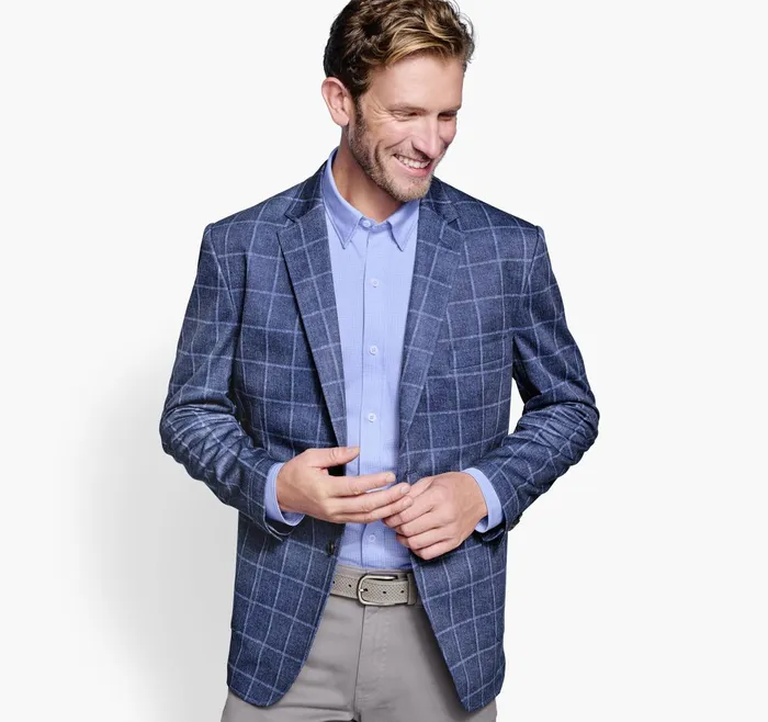 Men Xc Flex Knit Blazer Blue Plaid JohnstonandMurphy Blazers