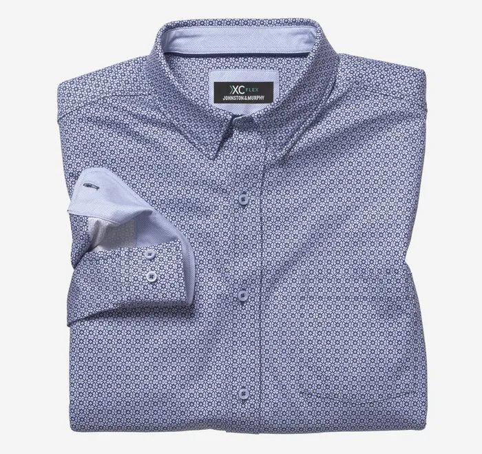 Men Xc Flex Stretch LongSleeve Shirt Blue Diamond Grid Print JohnstonandMurphy Shirts Men Xc Flex Stretch LongSleeve Shirt Blue Diamond Grid Print JohnstonandMurphy Shirts