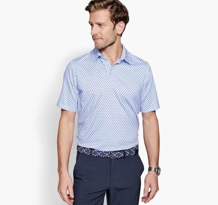 Men Xc4 Performance Polo Whiteblue Dotted Circle JohnstonandMurphy Polos and Tees