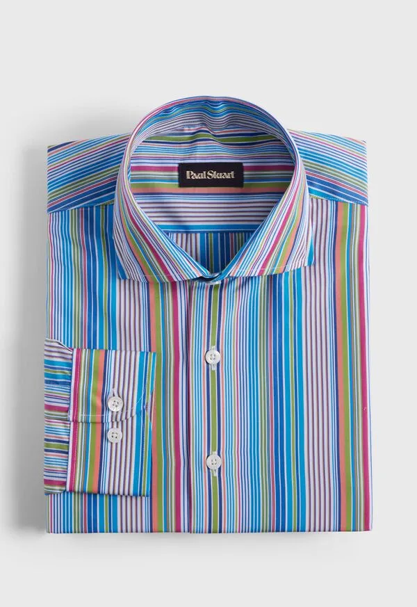 Mens Cotton Multicolor Stripe Sport Shirt Multi Sport Shirts Paulstuart