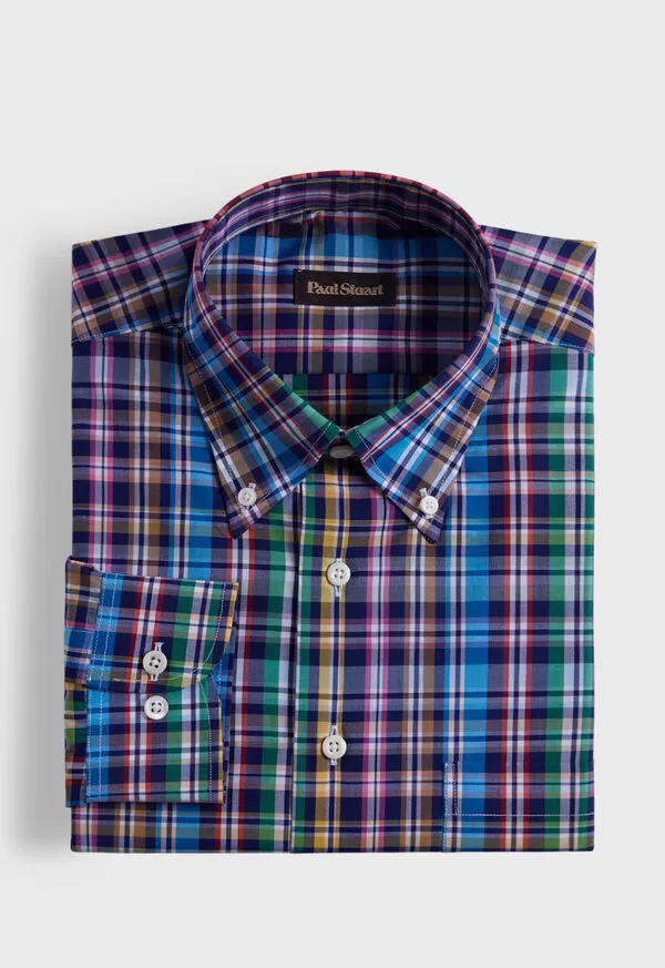 Mens Cotton Plaid Sport Shirt NavyMulti Sport Shirts Paulstuart