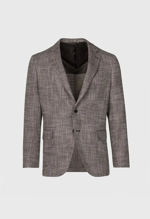 Mens Paulstuart Silk and Linen Herringbone Jacket Brown Blazers and Jackets