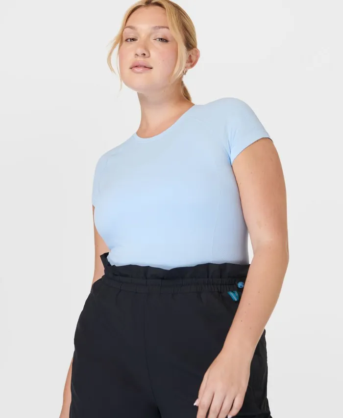 Merrell Tops Women Ascend Athlete Seamless Workout TShirt X Sweaty Betty Breeze Blue