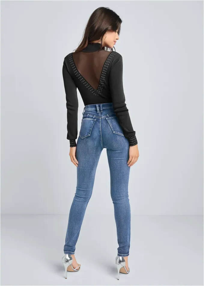 MESH INSET SWEATER Black Women VENUS Sexy Sweaters