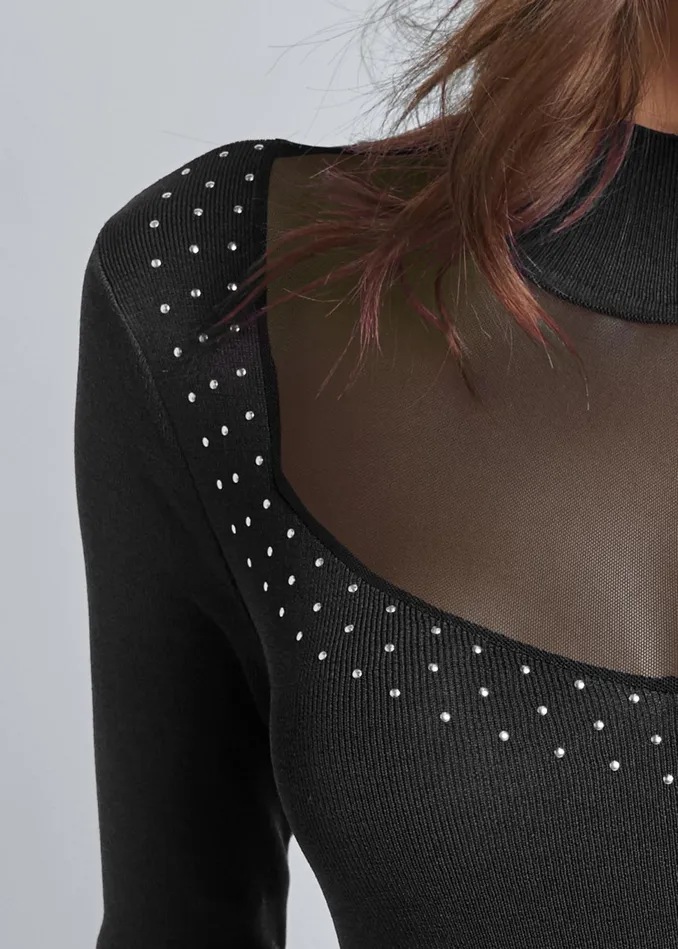 MESH INSET SWEATER Black Women VENUS Sexy Sweaters