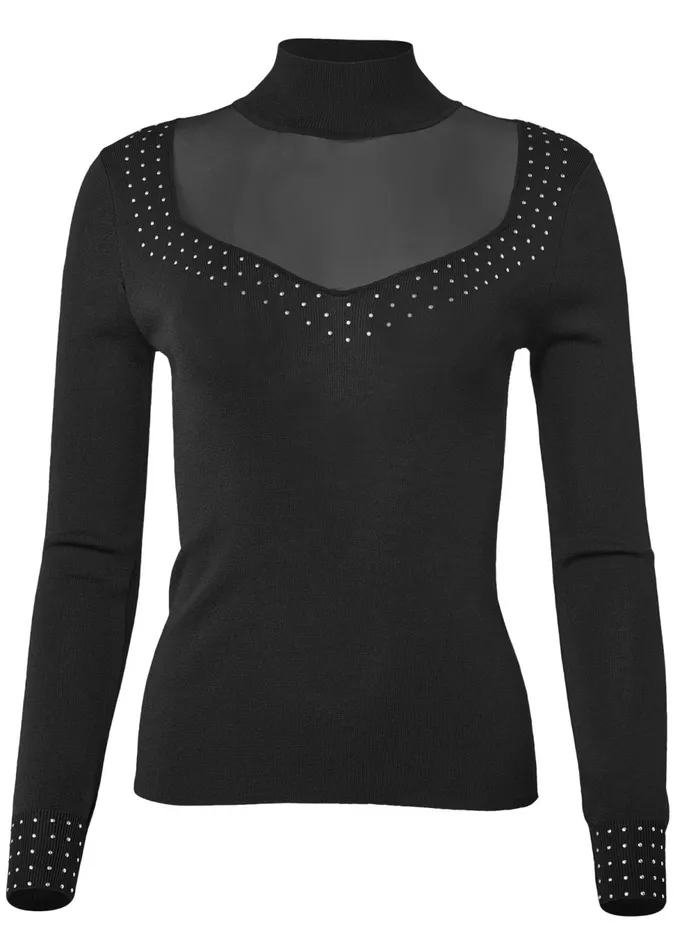 MESH INSET SWEATER Black Women VENUS Sexy Sweaters