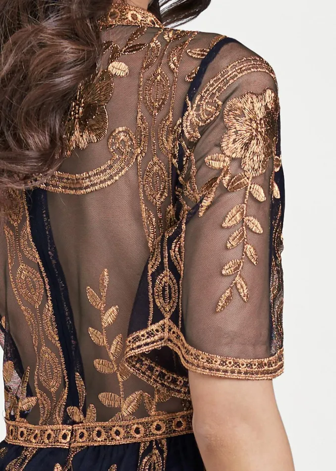 METALLIC EMBROIDERED ROMPER Black and Gold Women VENUS Rompers