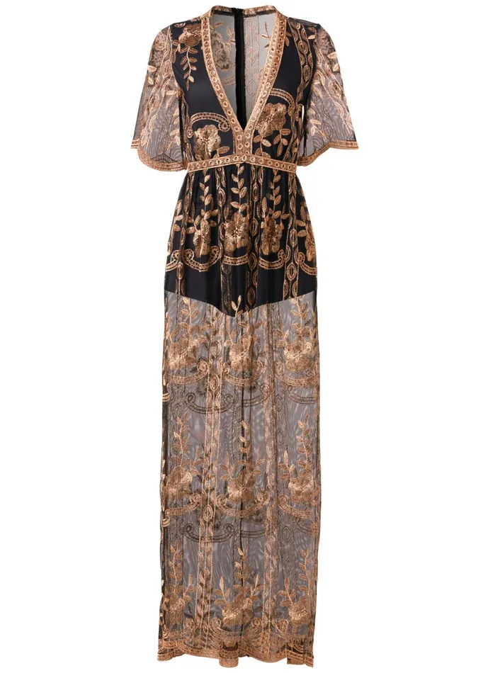 METALLIC EMBROIDERED ROMPER Black and Gold Women VENUS Rompers