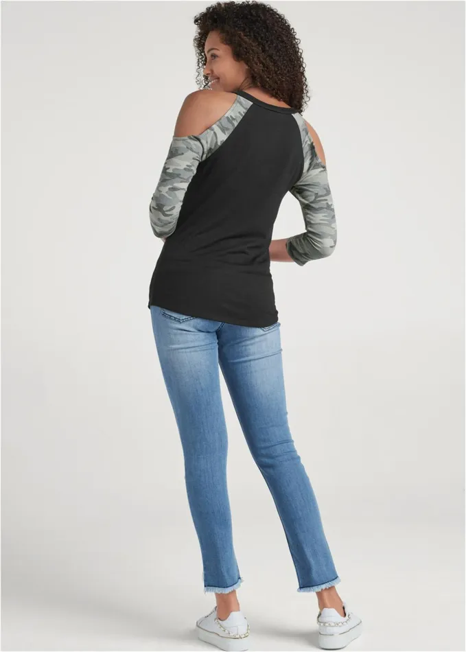 METALLIC STRIPED CAMO TOP Black Multi Women VENUS Tops METALLIC STRIPED CAMO TOP Black Multi Women VENUS Tops