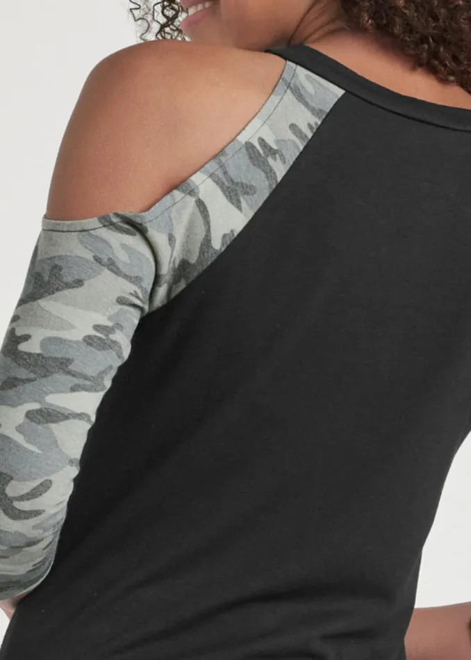 METALLIC STRIPED CAMO TOP Black Multi Women VENUS Tops METALLIC STRIPED CAMO TOP Black Multi Women VENUS Tops